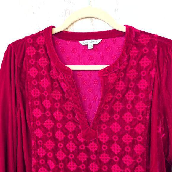 John Mark Velvet Embroidered Tunic Top Women's Small Crimson - Picture 3 of 10
